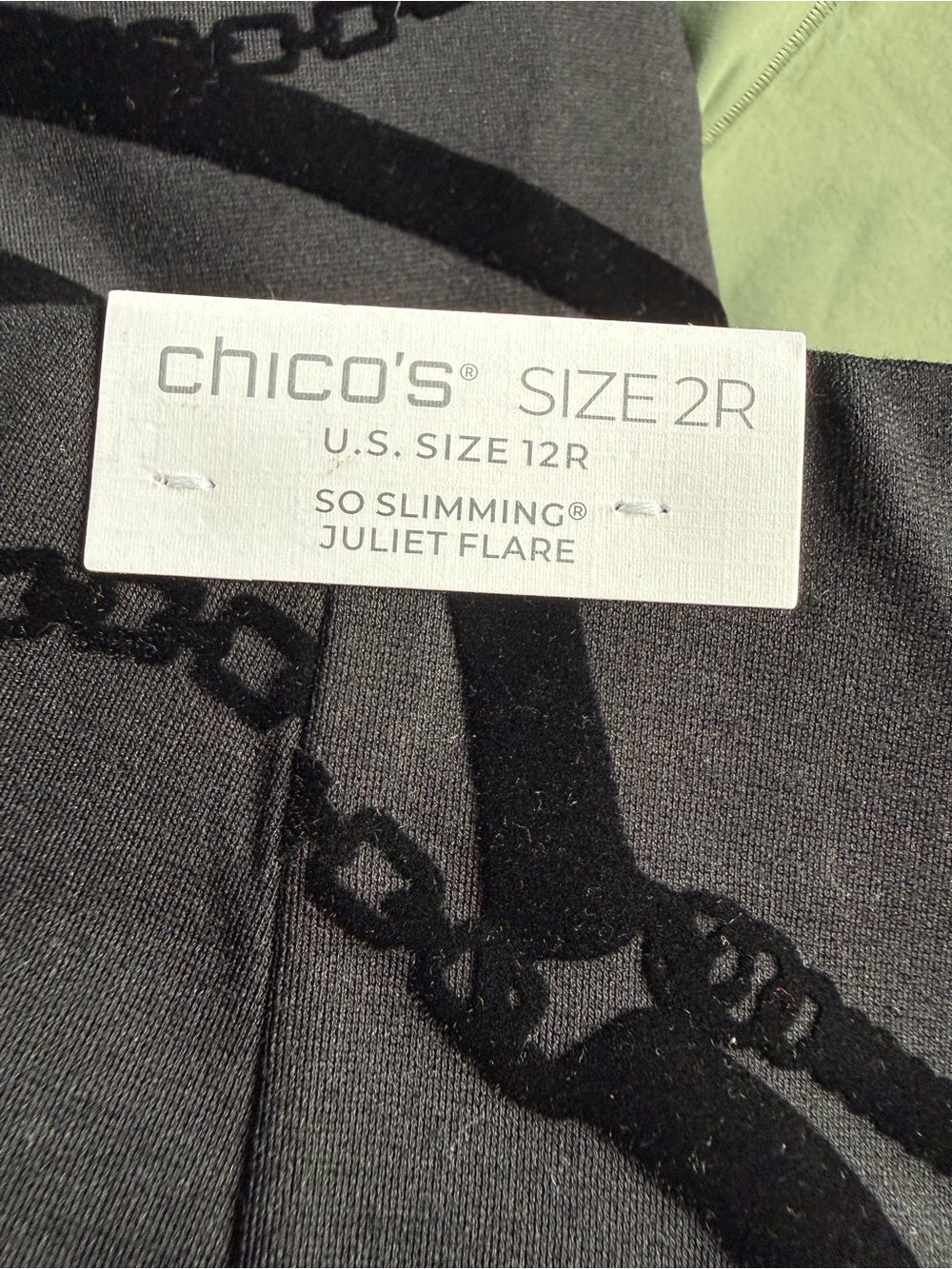 NWT Chicos Juliet Flare Flocked Trouser Pants Velvet Chain 2R 12 equestrian - Picture 8 of 8